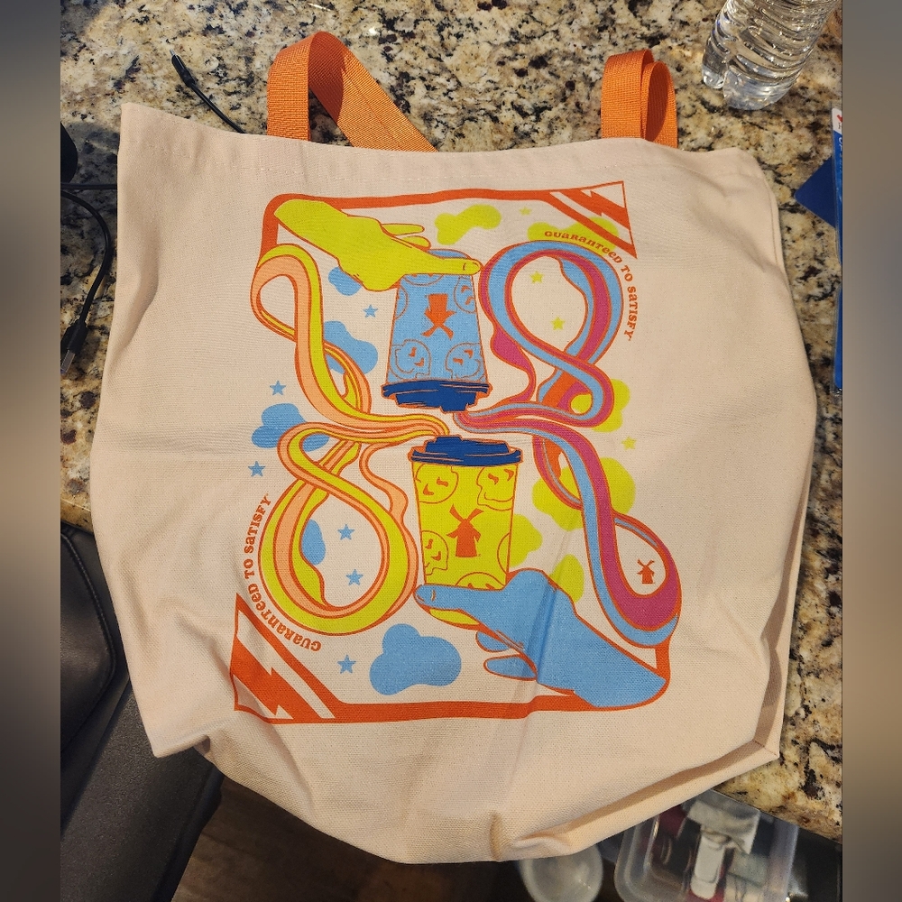 Dutch Bros Tote Bag with Orange and Blue Design